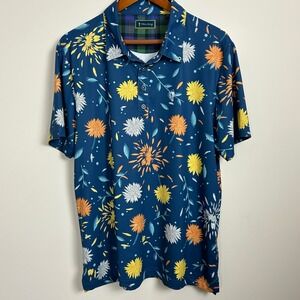 William Murray Golf Polo Mens Blue Yellow Floral Shirt Size L